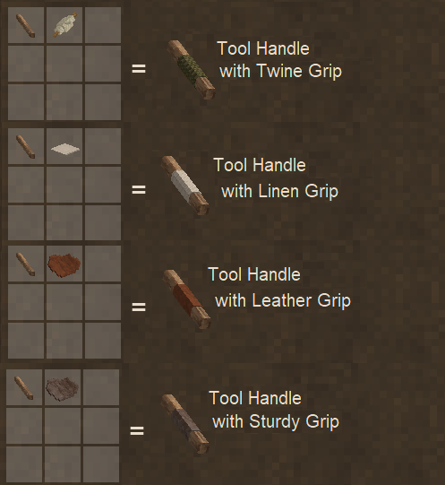 The crafting methods to add a grip.