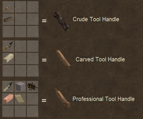 The various tool handle crafting recipes available