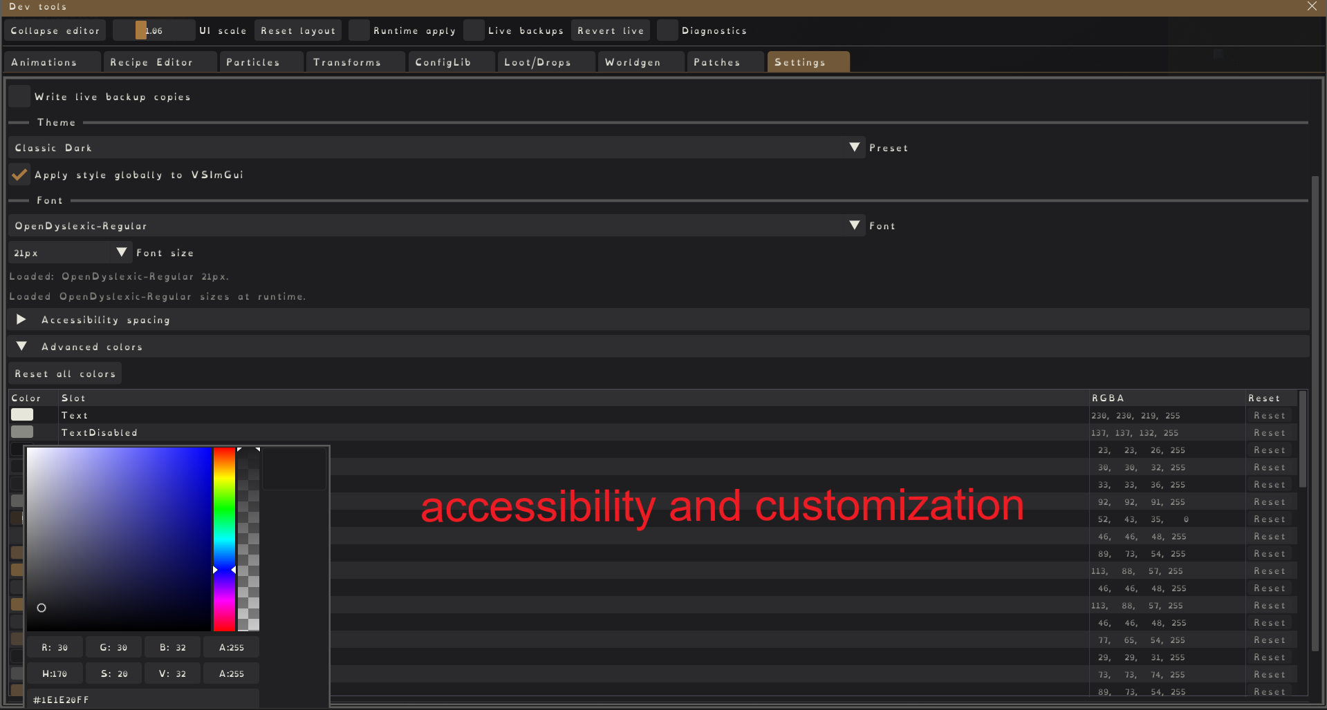 In Game Dev Tools - Vintage Story Mod DB